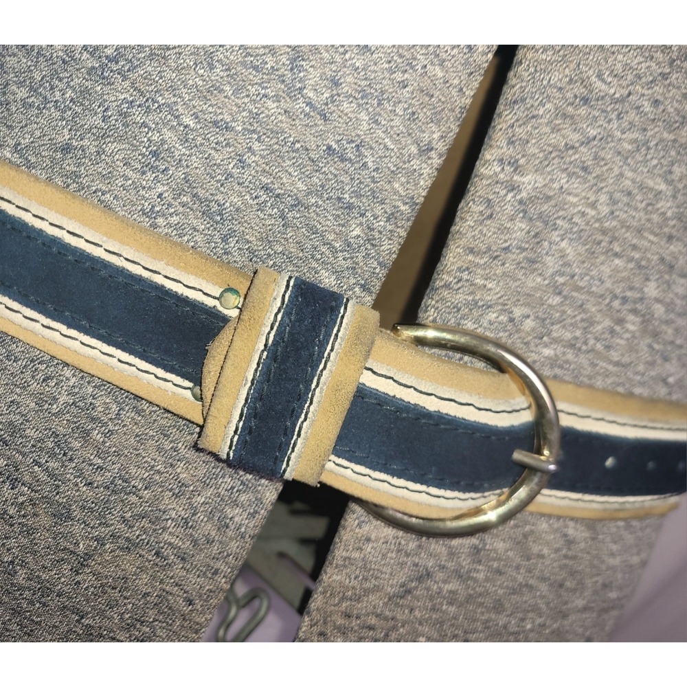 Vintage Canterbury Suede Split 36 Belt Navy Blue Tan S/M Classic Old Money - Picture 4 of 6